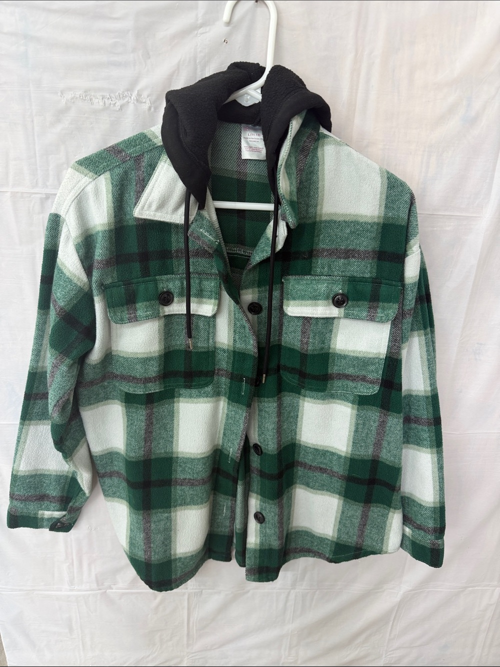 No Boundaries Green and Black Plaid Hooded Shacket